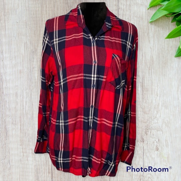 Woolrich Tops - Woolrich plaid button down top red blue size xl